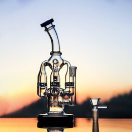 9 inch Thick Glass Bong Rig in Hookahs Smoking Pipe Transparent Cute Water Bubbler Pipes Glass Bongs percolator with 14mm Male Joint Clear Bowl for Smokers