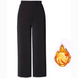 Winter Warm Long Wide Leg Pants Black Plus Size Pants 5xl Womens Hight Elastic Waist Office Ladies Fleece Loose Midi Trousers T200223