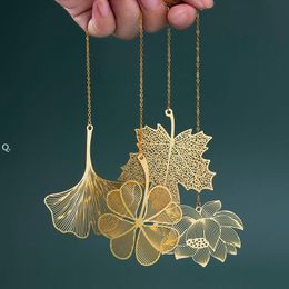 Chinese Style Retro Hollow Metal Bookmark Creative Maple Leaf Vein Fringed Pendant Apricot Leaf Bookmark Stationery Gifts BBB14365