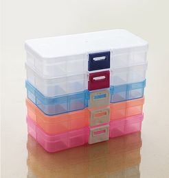 Fast shipping 600pcs Adjustable 10 Compartment Plastic Clear Storage Box for Jewellery Earring Tool Container