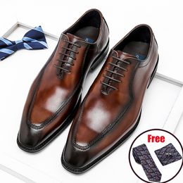 Men Genuine Wingtip Leather Oxford Shoes Pointed Toe Lace-Up Oxfords Dress Brogues Wedding Business Platform Shoes