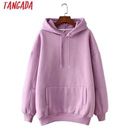 Tangada women fleece hoodie sweatshirts winter japanese fashion oversize ladies pullovers warm pocket hooded jacket SD60 LJ200814