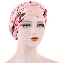 Autumn and winter hot models, printed brushed milk silk turban cap, floral cloth short braid toe cap, can hide hair after Muslim