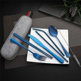 20set Tableware Reusable Travel Cutlery Set Camp Utensils Set with stainless steel Spoon Fork Chopsticks Straw Portable case