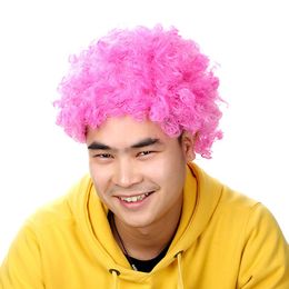 Afro Wig Pink Fancy Dress Curly Men Ladies Clown Hair Disco Football Supporter W930