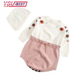 Ropa de punto para bebés recién nacidos bebé niñas mameluca bordado de manga larga lana pompón mono para niños para niñas ropa ropa y1221