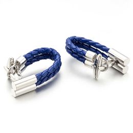 Blue Leather Chain Cufflinks Healthy Cuff Link Weaving Cuffs Button Gemelos Men Jewelry 5pairs Drop 187M