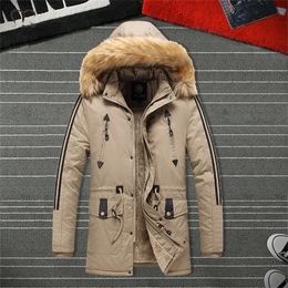 Hat Detachable Parka Men Fur Jackets Winter Warm Thick Pilot Coat Men's Hooded Overcoat Windproof Cotton Outwear Male Plus Size 201114