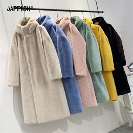 Hooded Faux Fur Coat Women Autumn Winter Casual Loose Long Female Jacket Fur Plush Thick Warm Cotton Lining Outwear Clothes 201210
