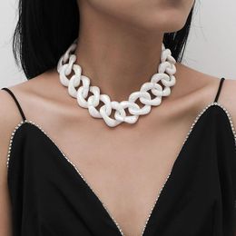 Punk Chunky White Acrylic Thick Chain Choker Necklace Women Hiphop Exaggerated Geometric Statement Necklaces Vintage Jewellery