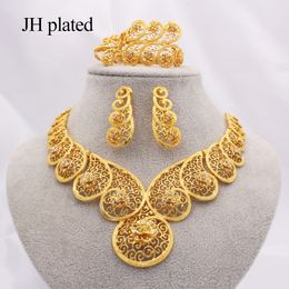 Dubai gold Colour Jewellery sets for women Africa Ethiopian wedding gifts Necklace earrings ring Bracelet sets party jewellery 201224