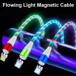 führte usb kabel fließendes licht Rabatt LED fließendes Licht magnetisches Ladekabel 3 in 1 Adapter USB-Leitungsart C-Micro-Glühen-Schnellladekabel für das Handy