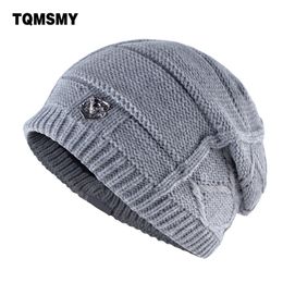 Unisex gorro metal accessories hat men's knitted wool beanies solid Colour casual hats for women winter skullies thicker cap bone Y201024