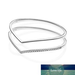 Original 925 Sterling Silver Shimmering Wish with Crystal Pan Bracelet Bangle Fit Bead Charm Fashion Jewelry