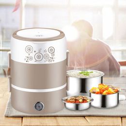 2-3 Layer Electric Lunch Box Auto-Off 220V Stainless Steel Heater Food Warmer Heating Container Insulation School Bento Box T200710