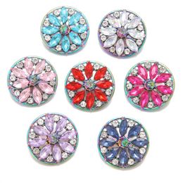 Noosa Plating Dazzling Oval Crystal flower Snap Buttons fit DIY 18mm snap button bracelet Necklace ACC Jewellery women menGift