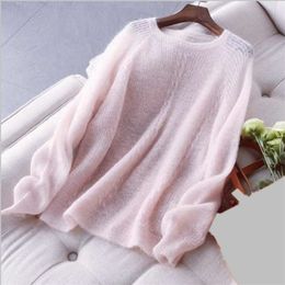 Long-sleeved Round Neck Thin Sweater Women Loose Solid Color Hollow Simple Bottoming Pullover Sweater Female Spring Summer 201221