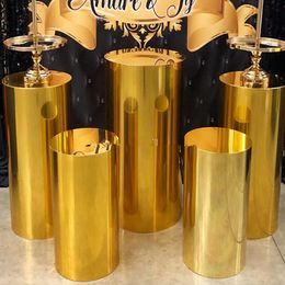 decoration party Factory wholesale event party background display cylinder dessert table stand shiny gold wedding plinth