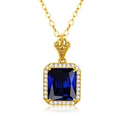 18K Gold Jewellery 100% 925 Sterling Silver Sapphire Pendants Luxury Woman Pendant Necklace Fine Jewellery Square Shape Gemstone