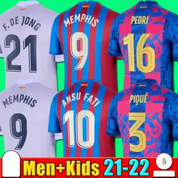 -21 22 Camisa de futebol do FC Barcelona MEMPHIS BARCA MESSI KUN AGUERO 2021 2022 ANSU FATI GRIEZMANN F.DE JONG DEST camisa de futebol kit masculino + conjunto de meias infantil