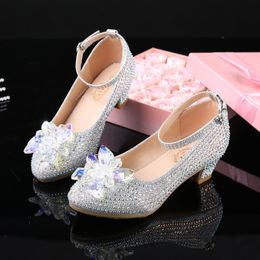 Princess Girls Party Shoes Children Sandals Sequins High Heels Shoes Diamonds Girls Sandals Peep Toe crystal Kids dress Shoes 201130