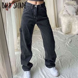 Bold Shade Streetwear Fashion Grunge Jeans High Waist Straight Boy Friend Pants Solid Teen Style Women Loose Jeans Fall Winter Y220311