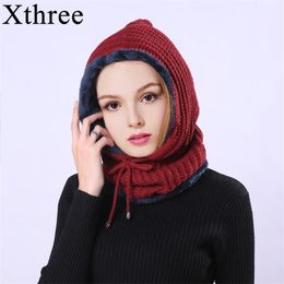 Xthree Women's Knitted Beanie Hat Scarf Set Skullies Beanies Winter Hats For Men Women Cap Solid Bonnet Mask Brand Hat Y201024