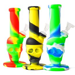 Wholesale Silicone Skull Bong 8.0 inches Height Multi Colour Silicone Water Pipe Glass water pipe Silicone Oil Rig