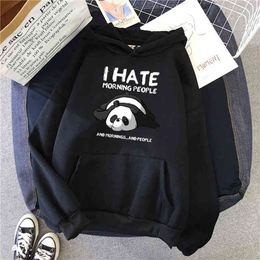 Tired Panda I Hate Morning People Print Hoodie Woman Man Sweatshirt Fleece Warm Long Sleeve Warm Loose Hip Hop Streetwear Hoody H1227