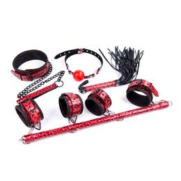 Kit Sex Toys for couples Adult Games Spreader Bar Bondage Set barra metal sm Steel pipe Handcuffs Cuffed Plugs Collar Ring Gag Y201118