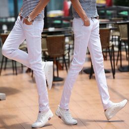 MEN FASHION 2021 White Black Men's Teenagers Thin Slim Fit School Student's Feet Pants Stretch Casual Cowboy Jeans Hombre