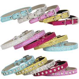 Adjustable Pet Collar with Rhinestones Cats Dogs Collar Leather Decoration Luxury Diamond Dog Necklace for Pet Small Dogs