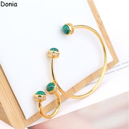 Donia Jewellery luxury bangle European and American fashion exaggerated classic round tube micro-inlaid green fritillary designer ring set