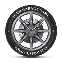 Custom Your Garage Name Car Service Repair Garage Acrylic Wall Clock Tyre Wheel Auto Watch Vintage Mechanic Car Workshop Decor 201118