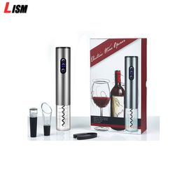 Automatic Wine Bottle Opener Set Electric Cordless Corkscrew with Foil Cutter Vacuum Stopper Pourer Opener Kitchen Tool 210319