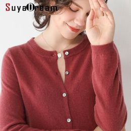 SuyaDream 100%Wool Cardigan O neck Single Breasted Long Sleeved Sweaters Fall Winter Cardigans for Women Basic Knitwear 210204