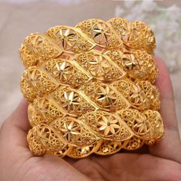 ANNAYOYO 4Pcs/lot Ethiopian Africa Gold Color Bangles for Women Flower Bride Bracelet African Wedding Jewelry Middle East Items1