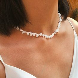 White Stone Choker Necklace Collar for Women Unique Gold Bead Chain Necklace Best Festival Jewelry Gift