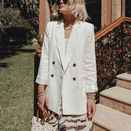 WOTWOY Double Breasted White Black Blazer Female Long Sleeve Office Ladies Blazer 2020 Autumn Jacket Women Outerwear Suit Coats LJ200911