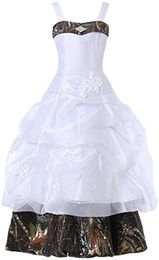 2021 Straps Camo Flower Girl Dress Ball Gowns Appliques Floor-Length Camouflage Kids Girls Pageant Dresses First Communion Gown QC1594