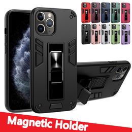 For Iphone 12 11 Pro Max XR XS MAX 7 8 Plus Shockproof Hybrid 2 in 1 Magnetic Holder Kickstand Case Cover For Samsung S20 plus S20FE Note 10