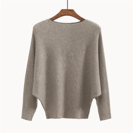 Women's Sweaters and Pullovers Coat Batwing Sleeves Loose Cashmere Sweatershirt Slash neck Female Wool Knitted Brand Jumpers 201111