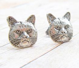 Fashion Cat Face stud earrings women lovely earrings wholesale free shipping Antique Gold Silver Plated Five Color Optional