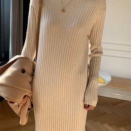 autumn winter thick straight maxi sweater dres high neck long sweater dress elegant female loose sexy knit dress 211221