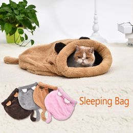 Cute Cat Sleeping Bag Warm Dog Cat Bed Pet Dog House Lovely Soft Pet Cat Mat Cushion High Quality Products Lovely Design 4Colors 201123