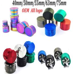 Wholesale Colourful 40mm/50mm/55mm/63mm/75mm custom plat hand crank diamond metal Sharpstone tobacco grinder for smoking