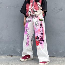 Hip Hop Streetwear Women Trousers Anime Print Wide Leg Pants Aesthetic Baggy 2020 Harajuku Graffiti Lj201130