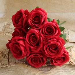 Romantic Rose Artificial Flower DIY Red White Silk Fake Flower for Party Home Wedding Decoration Valentine's Day