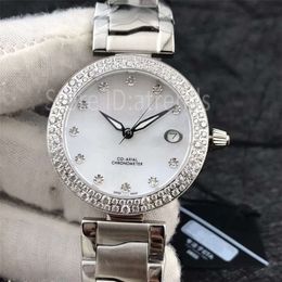 Top Quality Stylish Quartz Watch Women Gold Silver Dial Rhinestone Bezel Sapphire Glass Classic Design Wristwatch Ladies Elegant Full Stainless Steel Clock 9050