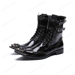 Rivets Men Ankle Boots Fashion Autumn Winter Genuine Leather Pointed Toe Buckle Strap Formal Boots